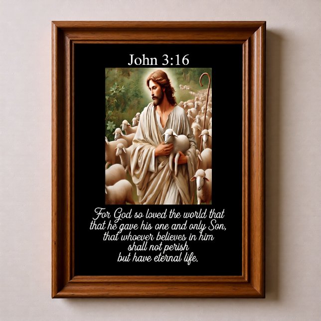 John 3:16 Good Shepherd Cradling Lamb Flock Staff Poster (Creator Uploaded)