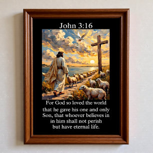 John 3:16 Good Shepherd Cross Holy Spirit Dove Poster