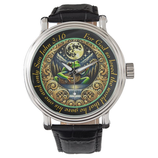 John 3:16 Guitar-Strumming Frog Glows Under Moon  Watch (Front)