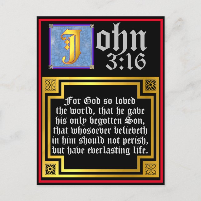 John 3 16 Illuminated Letter Easter Bible Quote Holiday Postcard (Front)
