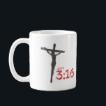 John 3:16 Jesus Crucifix Bible Verse Coffee Mug<br><div class="desc">"For God so loved the world... " Boldly display your faith with this design featuring a silhouette of a crucifix and "John 3:16" in a distressed look.</div>