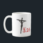 John 3:16 Jesus Crucifix Bible Verse Coffee Mug<br><div class="desc">"For God so loved the world... " Boldly display your faith with this design featuring a silhouette of a crucifix and "John 3:16" in a distressed look.</div>