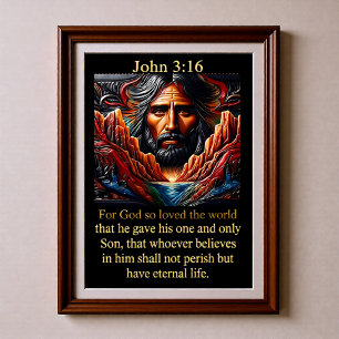 John 3:16 Jesus Face Red Canyon River Sunrise Poster