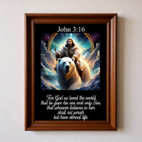 John 3:16 Jesus Riding Polar Bear Arctic Mountain