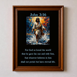 John 3:16 Jesus Walking On Water Stormy Sea Poster