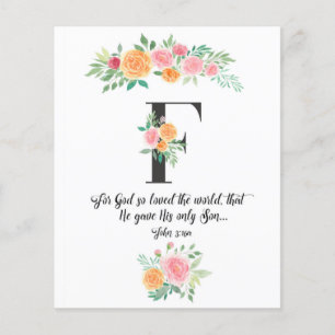 John 3:16, Letter F, Watercolor scripture card