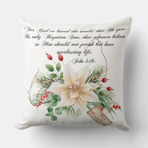 John 3:16 - Merry Christmas Scripture Floral Throw Pillow