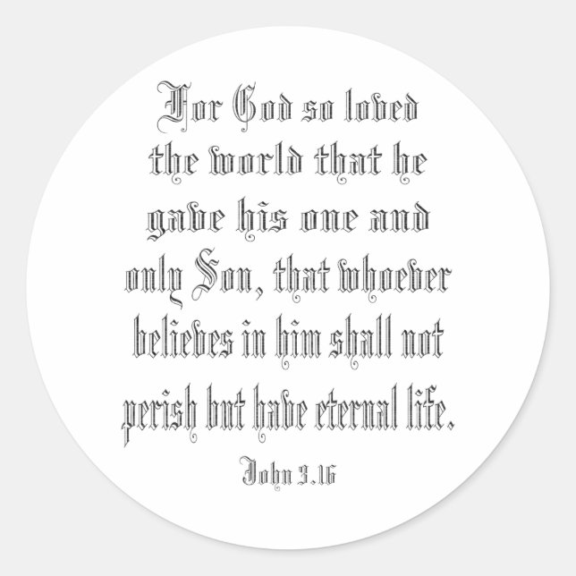 John 3.16 noir classic round sticker (Front)