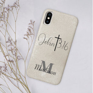 John 3:16 Pearl Background Monogram Add Name Case-Mate iPhone Case