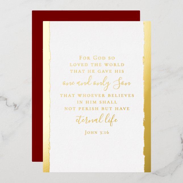 John 3:16 Personalized Elegant Christmas Gold Foil Holiday Card (Front/Back)