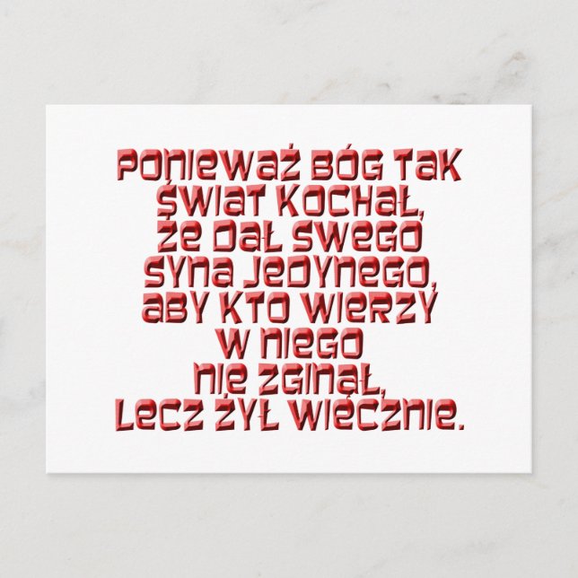 John 3:16 Polish Postcard (Front)