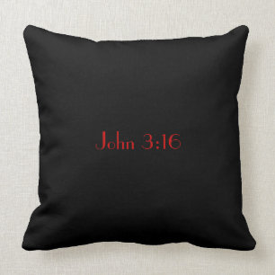 John 3:16, Red Text on Black Background Throw Pillow
