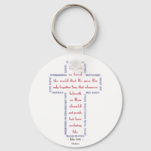 John 3:16 Red, White and Blue Cross Keychain