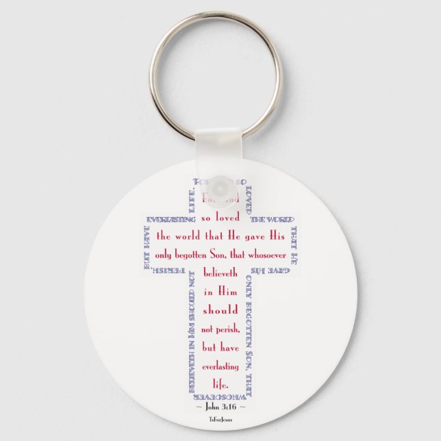 John 3:16 Red, White and Blue Cross Keychain (Front)