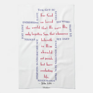 John 3:16 Red, White and Blue Cross Kitchen Towel