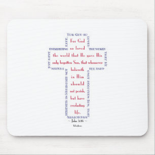 John 3:16 Red, White and Blue Cross Mouse Pad