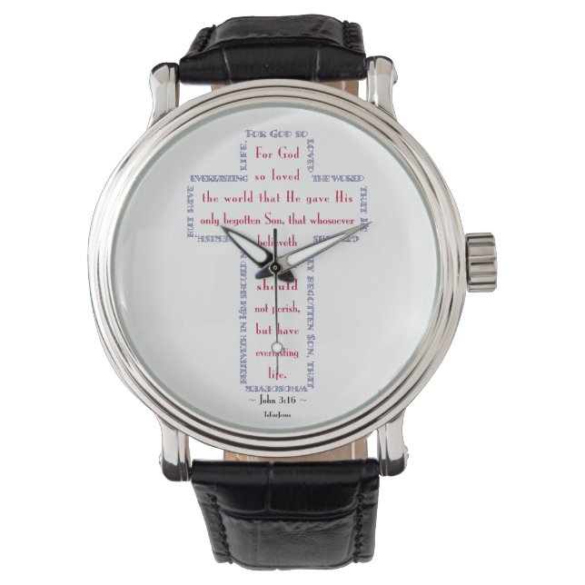 John 3:16 Red, White and Blue Cross Watch (Front)