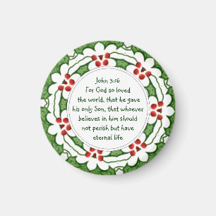 John 3:16 Scripture with Christmas Holly Magnet