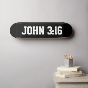 John 3:16 Simple Modern Black and White Christian Skateboard