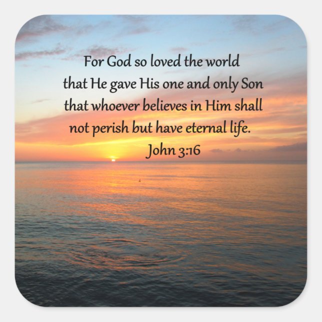 JOHN 3:16 SUNRISE OVER THE OCEAN PHOTO SQUARE STICKER (Front)
