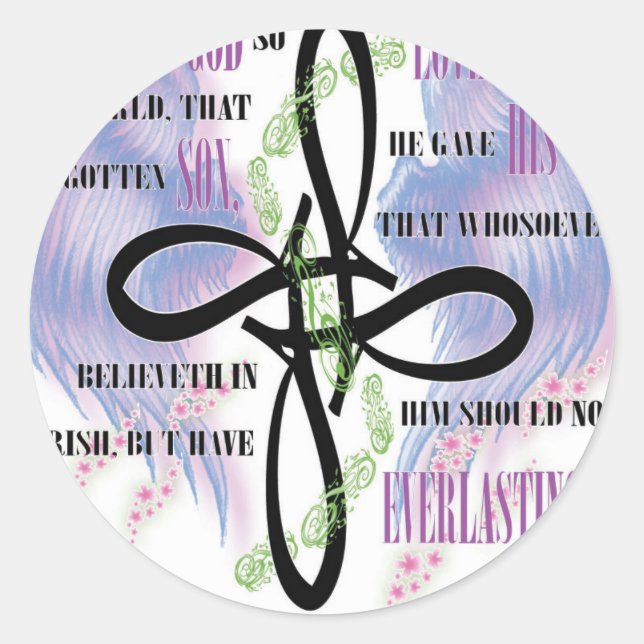 John 3:16 tattoo design classic round sticker (Front)