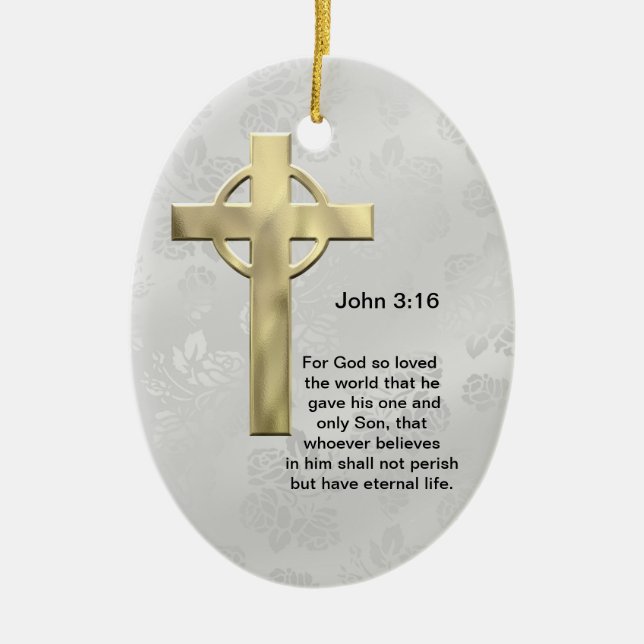 John 3:16 (white) ceramic ornament (Front)