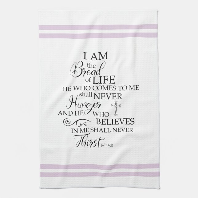 John 635 Bread of Life Lavender Inspirational Kitchen Towel (Vertical)