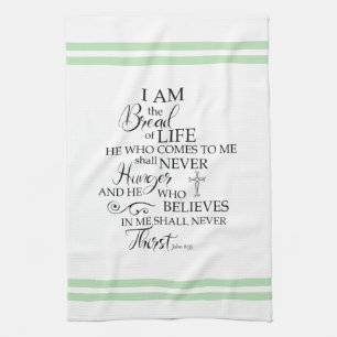 John 635 Bread of Life soft green Inspirational Kitchen Towel
