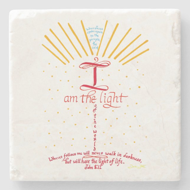 John 8 12 Jesus I Am The Light Bible Verse Stone Coaster (Front)