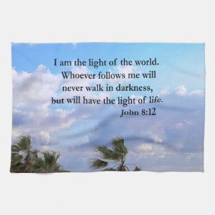 JOHN 8:12 PALM TREE AND OCEAN PHOTO DESIGN KITCHEN TOWEL