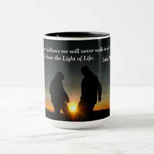 John 8:12 Whoever follows me will never walk in Mug