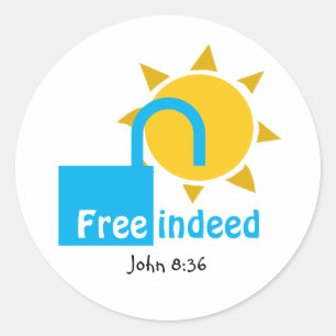 John 8:36 FREE INDEED Customizable Christian CYAN Classic Round Sticker