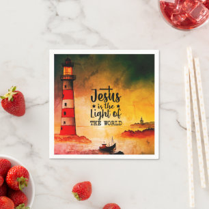 John 8 Jesus is the Light of the World Lighthouse Napkin