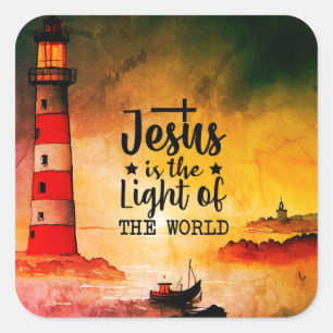 John 8 Jesus is the Light of the World Lighthouse  Square Sticker