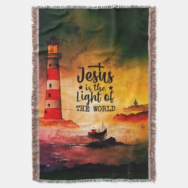 John 8 Jesus is the Light of the World Lighthouse  Throw Blanket (Front Vertical)