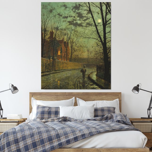 John Atkinson Grimshaw - A Wet Road, Knostrop Canvas Print (Insitu(Bedroom))