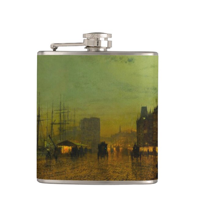 John Atkinson Grimshaw Glasgow Docks Hip Flask (Front)