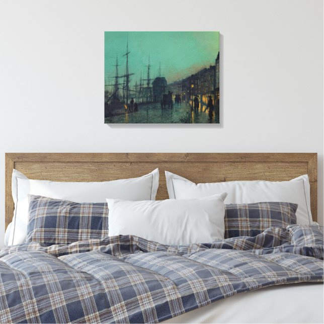 John Atkinson Grimshaw - Shipping on the Clyde Canvas Print (Insitu(Bedroom))