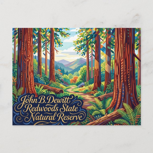 John B. Dewitt Redwoods State Natural Reserve Postcard (Front)