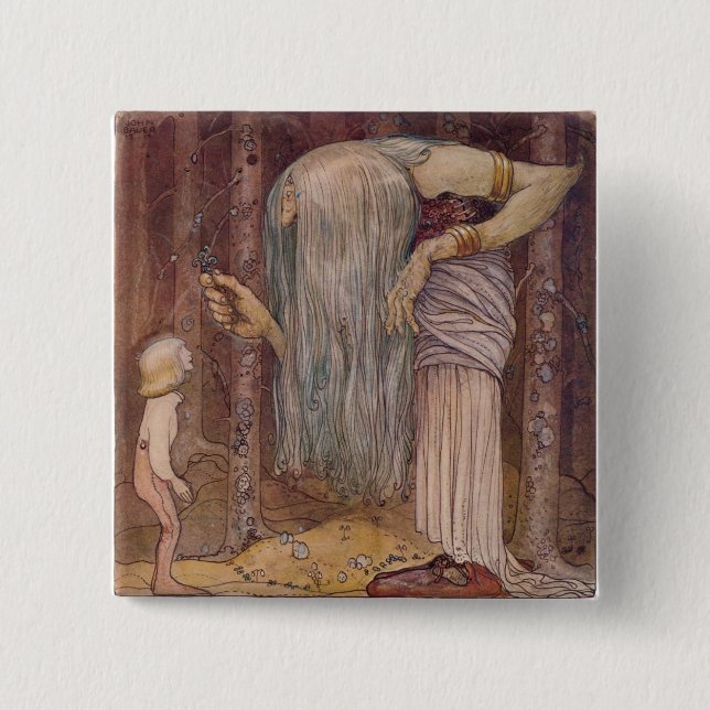 John Bauer TROLL HERB 2 Inch Square Button (Front)
