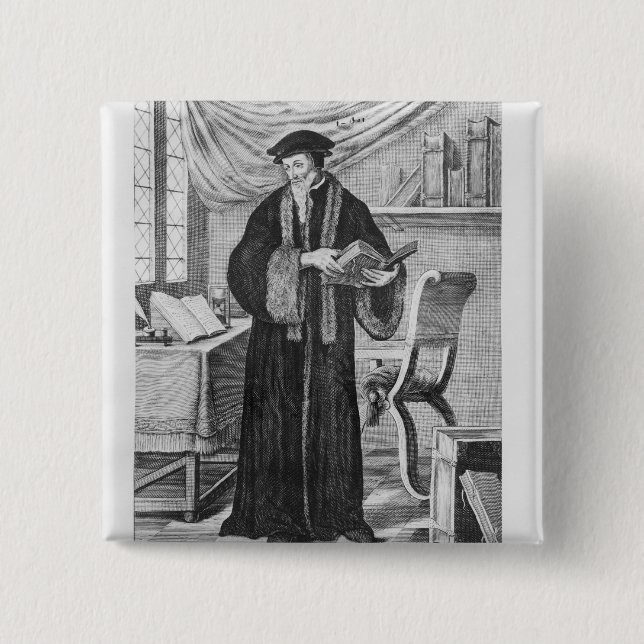 John Calvin 2 Inch Square Button (Front)