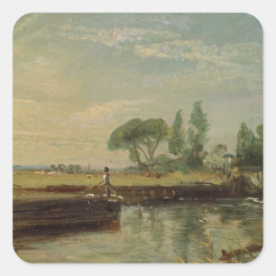 John Constable A Barge below Flatford Lock, c.18 Square Sticker