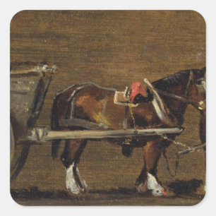 John Constable A Farm Cart with two Horses in Ha Square Sticker