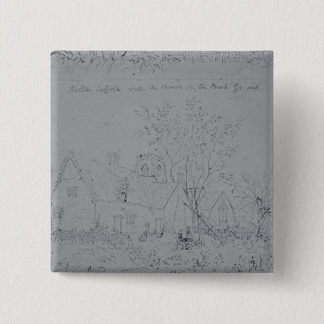 John Constable | Cottage at Holton 2 Inch Square Button (Front)