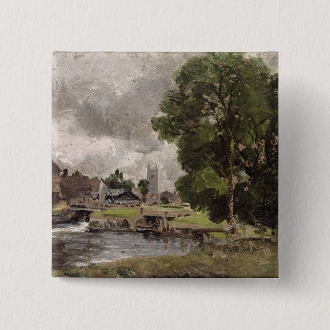 John Constable | Dedham Lock and Mill 2 Inch Square Button (Front)