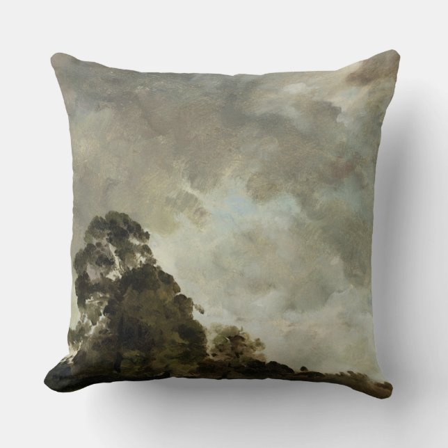 John Constable | Landscape at Hampstead, Tree and Throw Pillow (Front)