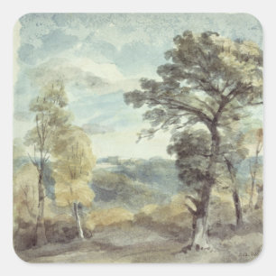 John Constable Landscape with Trees and a Distan Square Sticker