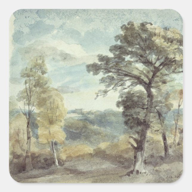 John Constable | Landscape with Trees and a Distan Square Sticker (Front)