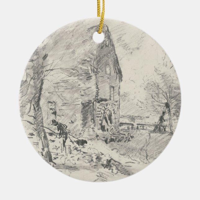 John Constable | Watermill at Newbury (pencil) Ceramic Ornament (Front)