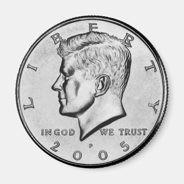 John F Kennedy Aimant à demi-dollar de pièce. (Devant)